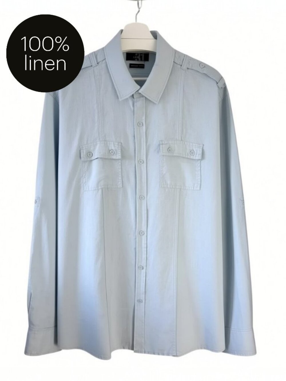 SIMONS LE 31 Light Blue 100% Linen Button Down Shirt Casual Summer xxl